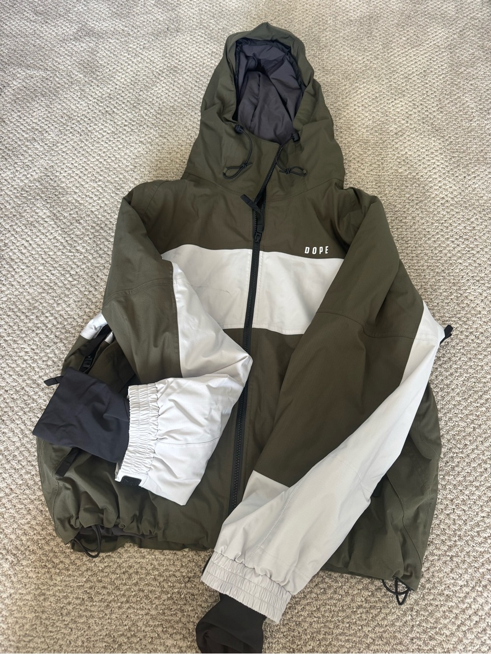 DOPE Olive Green & White Hooded Windbreaker